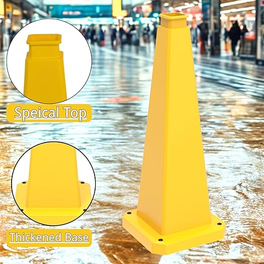 BESEA 3 Pack 28" Bright Yellow Traffic Safety Cones with Weighted Base, High-Visibility Parking Cones for Driveways, Business Parking Lots, Garages, Indoor/Outdoor Use