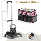Cleaning Caddy with Wheels - Rolling Cleaning Caddy Bag with Detachable Trolley, Cleaning Caddy for Cleaning Supplies, Cleaning Bag for Housekeeping, Pink