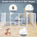 Metal Freestanding Dog Gates with Door for Outdoor Indoor,160'' Extra Wide 36'' Tall Free Standing Dog Gate for Doorways,Large Openings,Deck,Yard,Porch,Foldable Pet Fence (White,8 Panels)