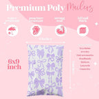 6x9 Designer Poly Mailer 100 Pack Heavy Duty Waterproof Self Seal Shipping Bags for Small Business Large Mailing Envelopes Bulk Tear Resistant Packaging Purple Bows