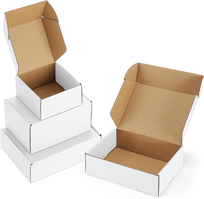 Assorted-Sizes-Shipping-Boxes-45-Pack: 4x4x2 & 6x4x3 & 7x5x2 Small-Shipping-Boxes-Mailers, White Corrugated-Cardboard-Boxes-for-Packing-Small-Business Mailing
