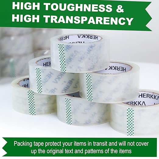 HERKKA Clear Packing Tape, 18 Rolls Heavy Duty Packaging Tape for Shipping Packaging Moving Sealing, 3Mil Thick Clear Packing Tape, 2 inches Wide, 65 Yards Per Roll, 1170 Total Yards
