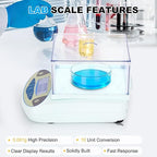 Lab Scale 500g*0.001g,High Precision Accurate Analytical Balance with Windshield,Lab Scale Electronic Scientific Scale Digital Precision Weighing Scale Jewelry Scales(with 200g Calibration Weight)