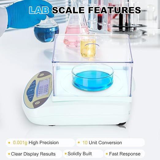 Lab Scale 500g*0.001g,High Precision Accurate Analytical Balance with Windshield,Lab Scale Electronic Scientific Scale Digital Precision Weighing Scale Jewelry Scales(with 200g Calibration Weight)