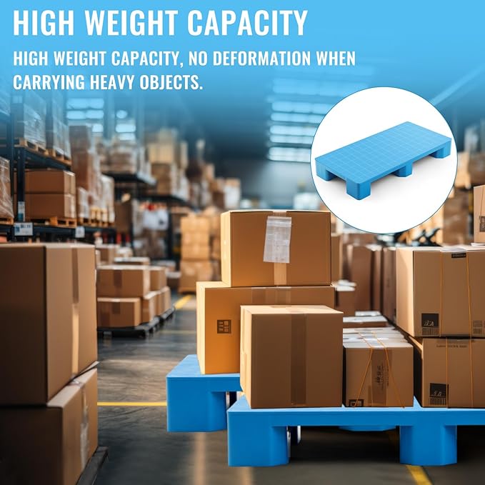 4 Pcs Plastic Pallet for Basement Storage Easy Stack Lightweight Floor Pallet Display Flooring Room Supermarket Christmas, Support up to 2000 Lbs (40'' L X 20'' W X 5.5'' H,Blue)