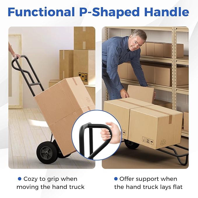 Goplus Hand Truck, P-Handle Hand Truck Dolly w/770LBS Capacity, Vertical Loop Handle, 10” Rubber Wheels, 14.5”x 8.5” Foldable Nose Plate, Heavy Duty Metal Dolly Cart for Lifting, Stairs