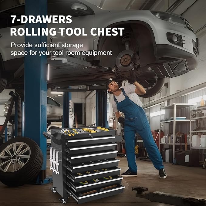7-Drawer Tool Chest on Wheels, Rolling Metal Toolbox with Wheels & Drawers, Tool Cart Cabinet, Suitable for Garage, Moving/Gift/Daily Use ﻿
