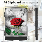 Clipboard with Storage High Capacity Plastic Nursing Clipboards with Pen Holder File Folder Storage Box Clipboard with Heavy Duty Clips for Teacher,Doctor,Offices-Elegant Red Rose