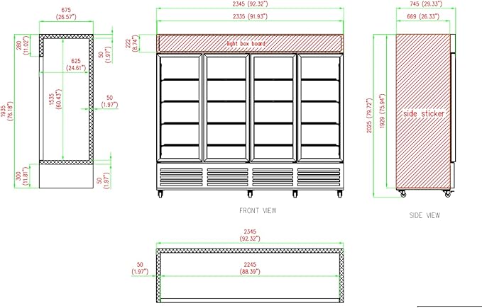 Commercial Beverage Refrigerator Display Fridge,85 Cu Ft Four Glass Door Upright Merchandiser Drink Cooler with LED Light Adjustable Shelves,ETL Approval,80" Wide,Wheels Included