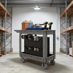 2-Tier Rolling Tool Cart,Heavy-Duty Plastic Service Cart with Lipped Shelves,550 lbs Capacity Utility Cart,40 x 17 Inch Rolling Work Carts for Garage,Salon,Kitchen,Office-Gray