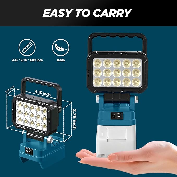 2 Pack LED Work Light Compatible with Makita 18V Battery, 40W 6000LM Cordless Work Light with 2 USB Charging Port, 145° Adjustable Angle Portable Flood Light Flashlight(Battery NOT Included)