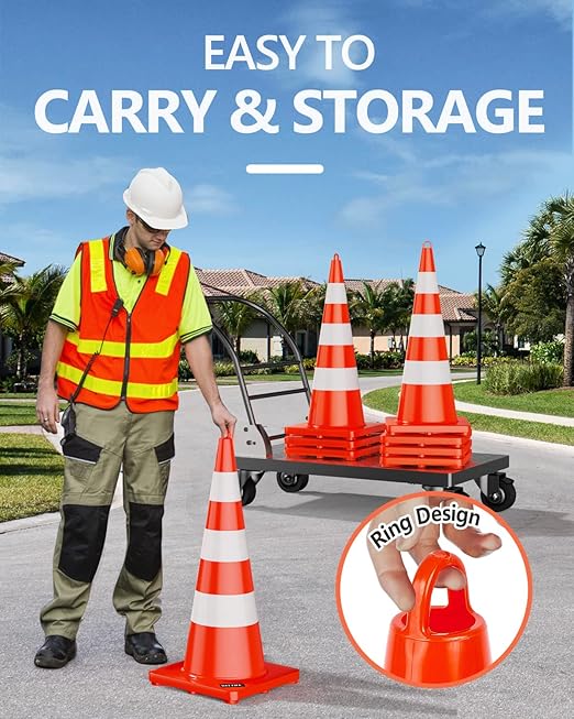 BATTIFE Traffic Safety Cones 36 Inch with Handheld, Orange Cones with Reflective Collar, Cones for Parking Lot, Sport & Driving Training, Road Safety, Construction Events (6 Cones)