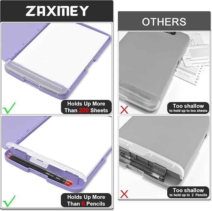 Plastic Clipboard with Storage, 8.5 x 11 Storage Organization Box Side-Opening, Heavy Duty Clip Board with Pen Holder and Paper Folder for Nurses, Teachers, Office & School Supply, Purple
