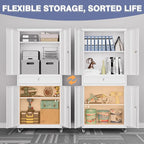 73" Metal Garage Storage Cabinet with Wheels， Rolling Tool Storage with Locking Doors， Adjustable Shelves and Drawer, Heavy Duty Steel Tool Cabinet for Garage, Warehouse, School(White)