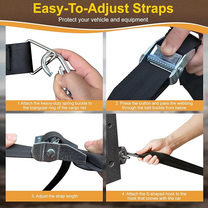 Cargo Net for Pickup Truck Bed, Heavy Duty 1100 lbs Capacity, Adjustable Cam Buckles & S-Hooks, Thick Herringbone Nylon, with Drawstring Storage Bag for Trailers and Trucks (66" x 50")