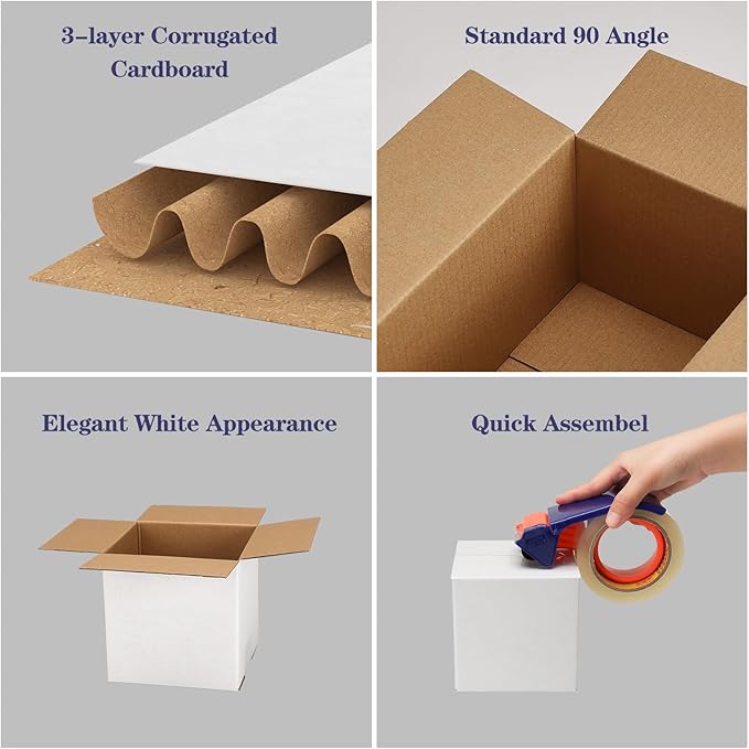 Shipping Boxes 5X5X5 Set of 40, White Corrugated Cardboard Box for Mailing Business Packaging