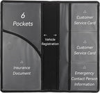 Car Registration and Insurance Holder, Premium Pu Leather Vehicle Glove Box Organizer - for Driver License, Cards & Essential Documents (L-Black)