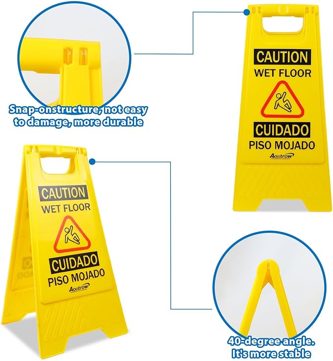 Caution Wet Floor Sign, Bilingual Foldable Safety Sign (17.12in x 8.38in x 0.94in), Yellow (1 Pack)