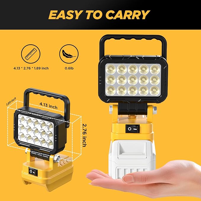 2Pack 6000 Lumen LED Work Light Compatible with Dewalt 20V Max Battery, Cordless Jobsite Flood Light with Dual USB-A Charging Ports, Bright Portable Outdoor Flashlight (Battery Not Included)