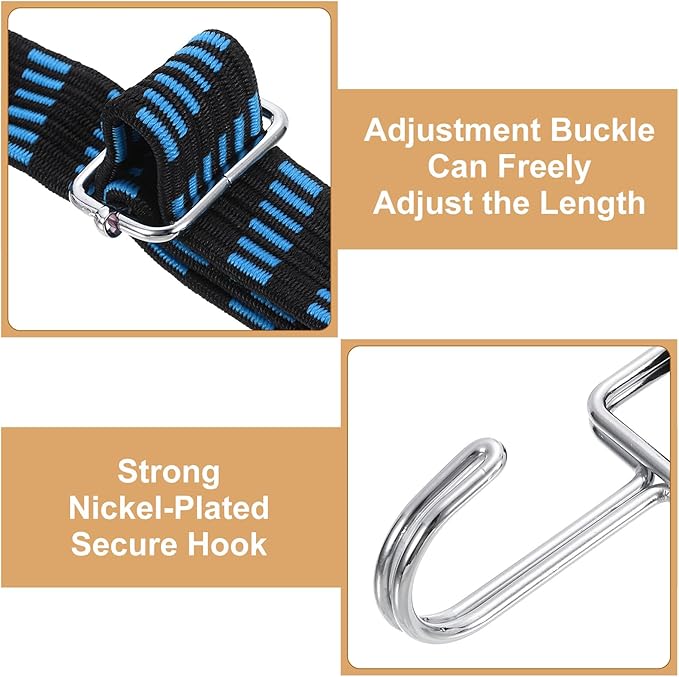 uxcell 2Pcs Adjustable Bungee Cords with Hooks, 79 Inch Flat Heavy Duty Elasticity Straps Rubber Bungee Cords with Buckle for Outdoor, Camping, Tarp, Bike Rack, Luggage, Black Blue