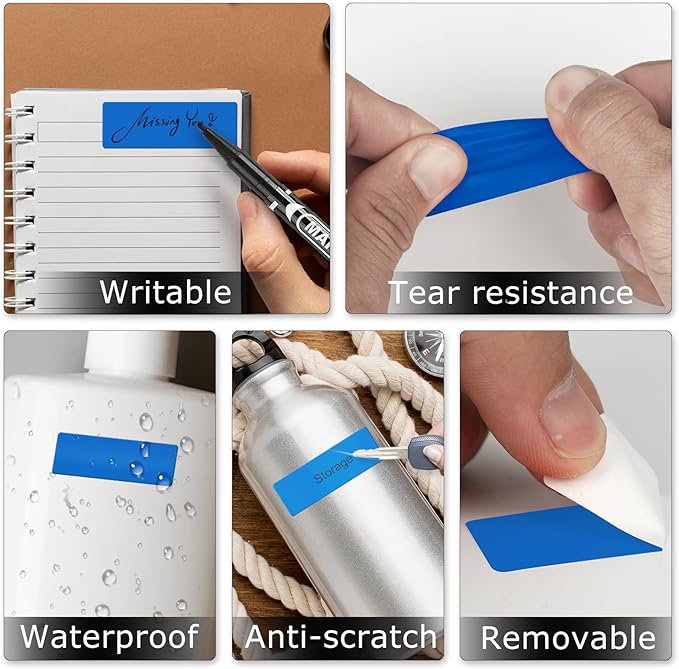 Blue Color Coding Labels 1 × 2 Inches Self-Adhesive Vinyl Rectangle Stickers Waterproof Name Tags Removable Roll for Office School Home 500 PCS