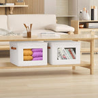 Univivi Storage Boxes with Lids Fabric Foldable Storage Bin for Clothes, [3-Pack] Closet Organizer Containers boxes with Handles for Home, Bedroom, Closet Storage (Beige,17” x 12” x 12")