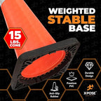 Xpose Safety 36 Inch Orange Traffic Cones Heavy Duty 15lb with 6" & 4" Collars, 8 Pack - Multipurpose PVC Plastic Safety Cone for Parking, Soccer, Caution, Kids and Construction - DOT Approved