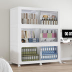 480 QT Extra Large Stackable Storage Bins with Lid, 120 Gal Collapsible Storage Box with Wheels, Folding Closet Organizers and Storage Cabinet with Doors for Home, Kitchen, Office, 3Pack White