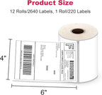 4x6 Direct Thermal Shipping Labels, 2640 Labels/12 Rolls, Compatible with Dymo 4XL 1744907, 1755120, Smudge-Resistant and Permanent Adhesive Direct Thermal Labels, BPA Free