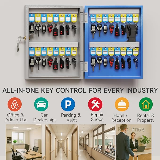 WeHere 32 Key Lock Box (Plus) Wall Mount, APP Bluetooth/OTP/Wi-Fi/Fixed Code/Key Unlock, Smart Key Cabinet with Tag, Key Organizer Holder box Management Directory for Office, Valet, Car,Truck