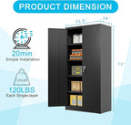Black Iron Metal Lockable Storage Cabinet - Durable Home Office Garage Organizer for TV & Slim Storage - Secure Sideboard Locking Filing Pantry Tall Bathroom Floor Storage Cabinet with Lock