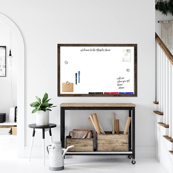 Loddie Doddie Magnetic White Board 24" x 36" - Magnetic Dry Erase Board with Built-in Marker Tray - Rustic Wooden Frame - Whiteboard Wood Frame