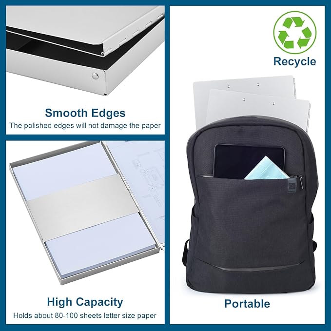 ZCZN Aluminum Clipboard with Storage and Clip Recycled, Clipboard Folder, Sturdy Letter Size Recycle Metal Form Holder for Business Office Medical Professionals, Letter Size (Silver)