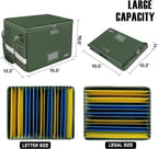 ENGPOW File Box with Lock, Fireproof Document Box with Pockets, Collapsible File Organizer Filing Storage Cabinet with Handle, Portable Home Office Safe for Hanging Letter/Legal Folders,Green,2 Pack