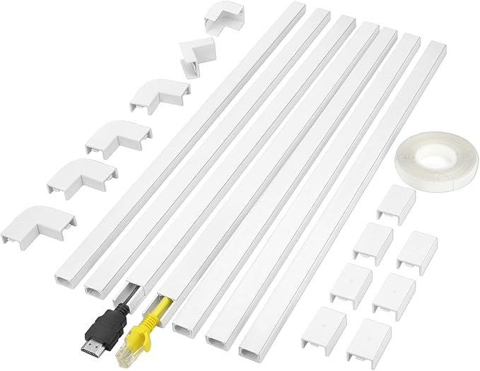 Small Wire Covers on Wall - One Cord Channel Cable Management System - Cable Cover on Wall for Home and Office, 8-Pack 125 inch, White