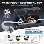 Flemoon Medium Outdoor Electrical Box (11.5x5.2x4 inch), IP54 Waterproof Extension Cord Cover w/6 Cable Entry Ports, Weatherproof Connection Box for Power Strip, Timer, Plug, Holiday Lights, Gray