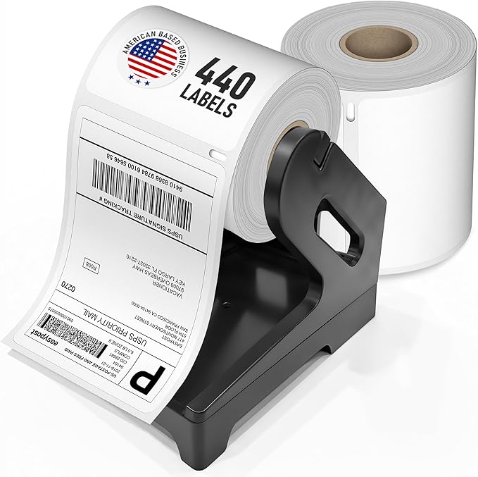 Dasher Products 4x6 Thermal Shipping Labels with Roll Holder, 440 Labels/2 Rolls (220 per Roll), Compatible with Rollo, Zebra, Munbyn, iDPRT, Jadens, Nelko, Dymo 4XL & Most Label Printers, Perforated