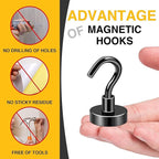 DIYMAG Black Magnetic Hooks, 85 LB Heavy Duty Strong Magnets with Hook, Rare Earth Neodymium Magnet for Cabins Cruise Ship Essentials 8 Packs