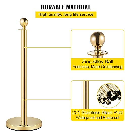 VEVOR Velvet Ropes and Posts 6 Pcs Red Velvet Rope 5 ft, Stanchions Solid Base with Ball Top, Crowd Control Barriers Gold Stanchions, Red Carpet Poles, Crowd Control Ropes and poles for Party Supplies