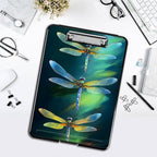 Clipboard with Storage,Office Supplies Nursing Clipboards Folder with Pen Holder Plastic Foldable Clip Board with Storage for Nurse Teacher,Green Dragonflies
