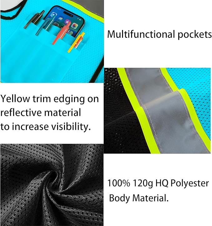 Safety Vest Customize Logo with 5 Pockets & Zipper Reflective High Visibility Vest Class 2 Outdoor Workwear