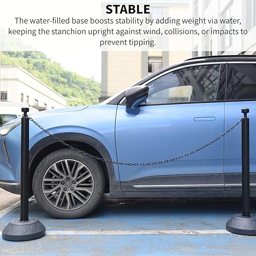 6 Pack Traffic Delineator Post Cones with Plastic Chain Crowd Control Barriers - Expandable 40" Traffic Control Cones, 6 x 6.6 Ft Chains for Indoor & Outdoor Use (Black-Water Filled Base)