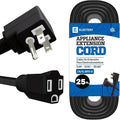 25 ft Heavy Duty Appliance Extension Cord, 14 AWG, 15A 125V 1875W, 3 Prong Flat Plug, ETL Listed, Short Power Extension Cable for Air Conditioner, Refrigerator, Microwave, Indoor Use, Black