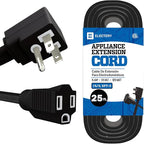 25 ft Heavy Duty Appliance Extension Cord, 14 AWG, 15A 125V 1875W, 3 Prong Flat Plug, ETL Listed, Short Power Extension Cable for Air Conditioner, Refrigerator, Microwave, Indoor Use, Black