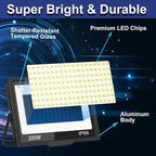 200W LED Flood Light Outdoor, 20000LM Bright Plug-in Flood Lights with Switch, IP66 Waterproof Exterior Security Lights, LED Work Light for Garage, Yard, Garden, Playground, Stadium, Arena