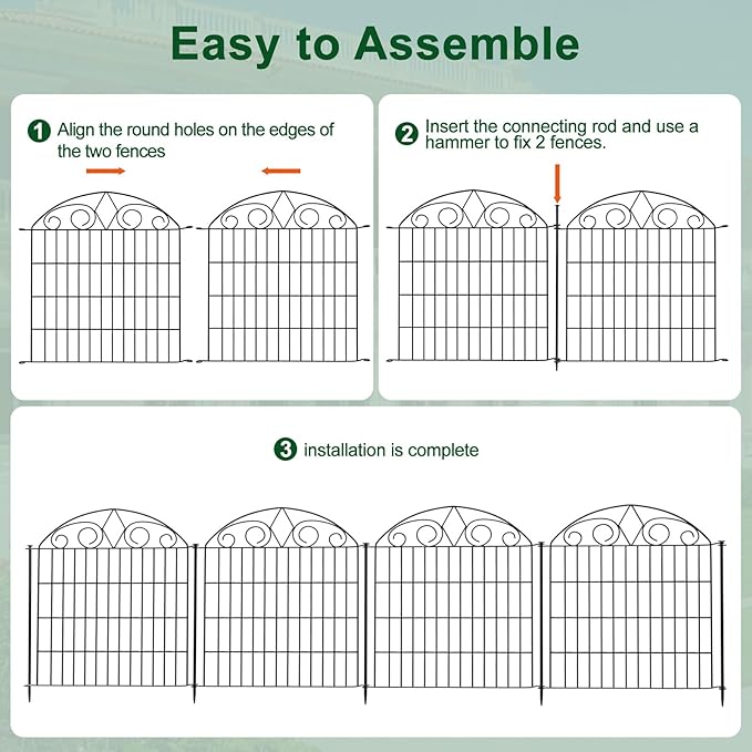 SUNLAX 5 Panels Garden Fence 10ft(L) x 24in(H) Fencing for Yard No Dig Animal Barrier Metal Dog Fence for Patio Outdoor Without Gate