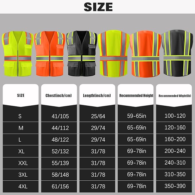 BeautyWill 10/20 Pack Custom Logo Safety Vest,Bulk High Visibility Class 2 Reflective Work Vests