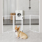 Metal Freestanding Dog Gates with Door for Outdoor Indoor,80'' Extra Wide 32'' Tall Free Standing Dog Gate for Doorways,Large Openings,Deck,Yard,Porch,Foldable Pet Fence(White,4 Panels)