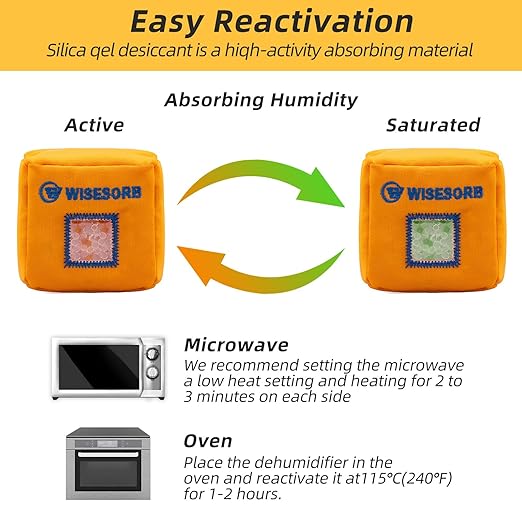8Pcs 200g Desiccant Dehumidifier Bags, Rechargeable Indicating Silica Gel Beads, Gun Safe Dehumidifier, Desiccant Moisture Absorbers with Visible Window for Storage