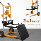 Material Lift Winch Stacker, 440 lbs Capacity Table Cart, 35.4" Lifting Height Manual Forklift Stacker, Pallet Jack Truck Dolly with Swivel Casters and Lift Plate (Yellow)